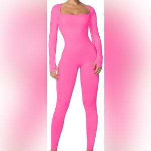 Sunzel Hot Pink Long Thumbhole Sleeves One Piece Bodysuit | 🆕 Size XL
